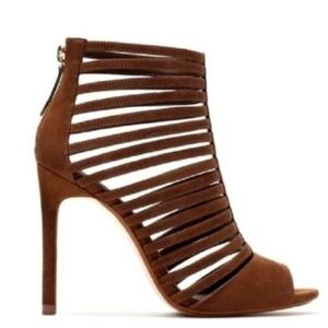 Zara Brown Strappy Suede High Heel Ankle Bootie Size 39